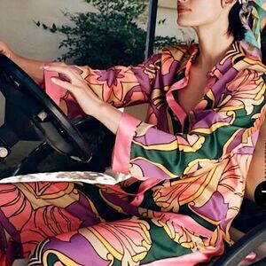 ZARA Matching Set Shirt & Palazzo Pants Geometric Print Size Small